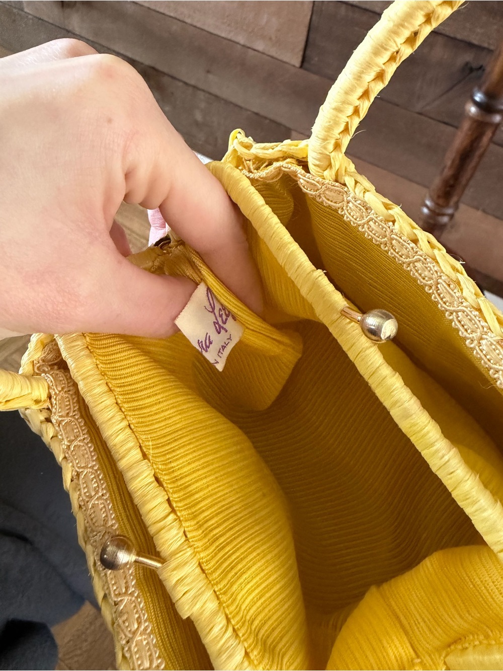 Vintage Yellow Beaded Raffia Handbag Made In Italy Barbra Lee Purse - Picture 5 of 11
